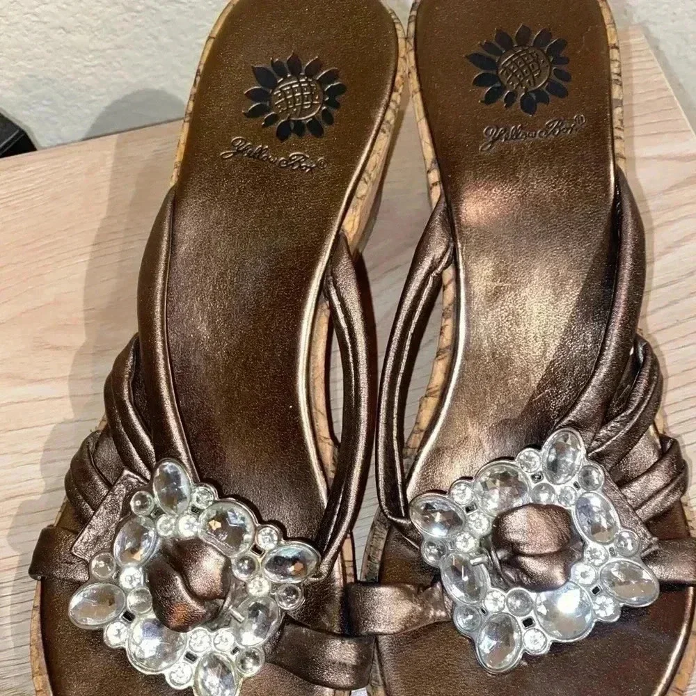 Yellow Box Bronze Platform Sandals With Bling